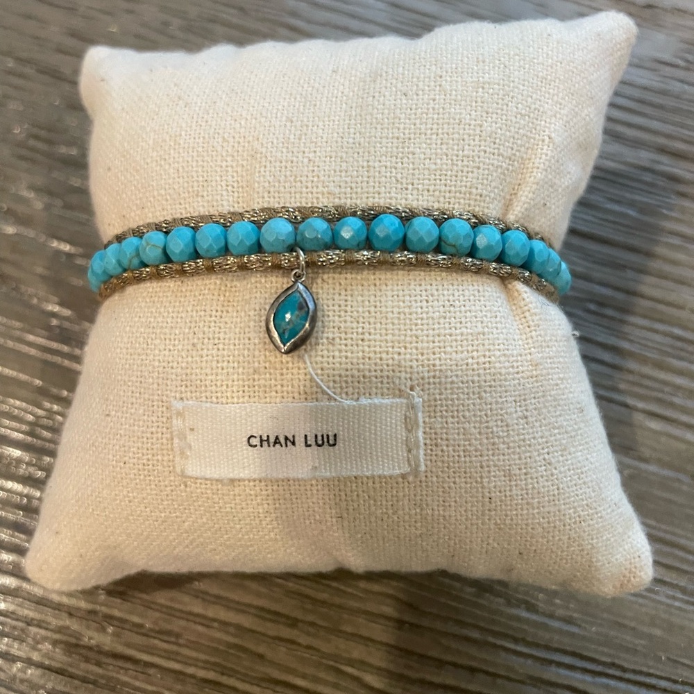 CHAN LUU TURQUOISE BRACELET W/PETITE  MARQUISE CHARM - SINGLE WRAP